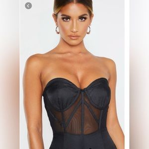 Black Bandeau Mesh Insert Cup Detail Jumpsuits Size 10